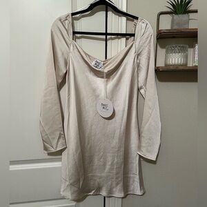 Princess Polly Champagne Long Sleeve Satin Mini Dress